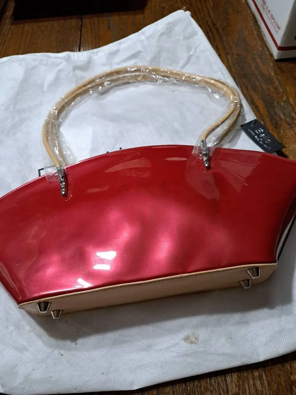 New Beijo Over the Moon Red Berry Tan Purse Handbag Shoulder Bag Pocket Book